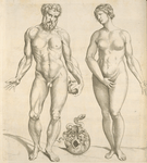 Nude male with an apple in his left hand, and a modest female