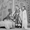Henry Hull as Alexander (on bed), A. B. Anson as Aristandos [?] and Jessie Royce Landis as Statira.