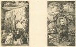 Deux frontispices sur la même planche : Titre pour Les tréteaux, de Charles Monselet ; Frontispice pour Oeuvres nouvelles de Champfleury