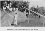 Mending nets along the beach, St. Kitts.