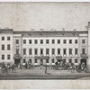 View of sidewalk and a building structure on Nevsky Prospect.