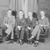 Staff for Theatre Guild's production of "Strange Interlude" in  Philadelphia, Garrick Theatre, 1930. L to R: Ned Holmes, Business Mgr., Bretaigne Windust, Asst. Stage Mgr., Maurice McRae, Stage Mgr. and John Yorke, Company Mgr.