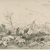 Paysage : troupeau de cochons.