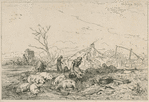 Paysage : troupeau de cochons.