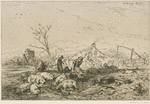 Paysage : troupeau de cochons.