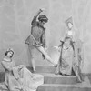 Charles Weidman, Eugenia Liczbinska with Blanche Talmud (seated) Dance Group appearing in music-dance-drama "Music of the troubadours" (Neighborhood Playhouse Production, New York, 1931)