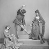 Charles Weidman, Eugenia Liczbinska with Blanche Talmud (seated) Dance Group appearing in music-dance-drama "Music of the troubadours" (Neighborhood Playhouse Production, New York, 1931)