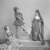 Charles Weidman, Eugenia Liczbinska with Blanche Talmud (seated) Dance Group appearing in music-dance-drama "Music of the troubadours" (Neighborhood Playhouse Production, New York, 1931)