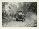 The Amer. advance in the Argonne region, France. A procession of Amer. tanks moving up to front of Argonne, Boureilles, Meuse, France, Sept. 1918