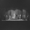 Scene from "King Richard III."  Evelyn Walsh Hall as Queen Elizabeth (wife of Edward IV) seated on throne at al. Set by Robert Edmond Jones.