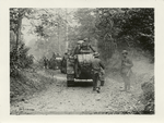 The Amer. advance in the Argonne region, France. A procession of Amer. tanks moving up to front of Argonne, Boureilles, Meuse, France, Sept. 1918.