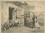 Femme faisant rentrer des porcs dans une porcherie (copy).