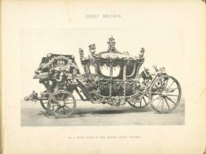 Album of illustrations of imperial & royal state carriages together with other carriages of deceased statesmen; and the funeral cars of Wellington and Nelson also the four original locomotive engines used on railways in England.