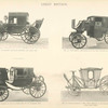 Fig. 34. - A complete travelling chariot, date about 1850; Fig. 35. - The original brougham, built for Lord Chancellor Brougham, 1838; Fig. 36. - Town chariot of the late Right Hon. W. E. Gladstone, M.P.; Fig. 37. - Coach belonging to Mrs. Perry Herrick, of Beaumanoir, Leicestershire (date about 1740). Great Britain.
