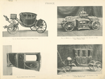 Fig. 50. - State carriage of Empress Marie Louise; Fig. 51. - Model of a dress carriage suspended from the roof, at the Cluny Museum, Paris; Fig. 52. - Sedan chair, 18th century; Fig. 53. - Model of carriage, with pillow seat for coachman, at the Cluny Museum, Paris. France.