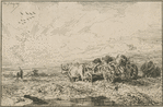Paysage : chariot attelé de boeufs.