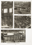 Filing pipe with sand for bending ; One of the pipe-bending tables ; Typical refinery piping ; A pipe-heating oven, instrument controlled.