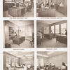 Mail room and Supply vault ; Switchboards, telegrams, teletypes ; Secretarial office ; Secretarial office (another view) ; An accounting room ; A bookkeeping room.