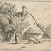 [Une femme gardant des cochons.]