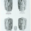 Model No. 722. Young men's long roll double-breasted style; Model No. 723. Young men's two-button double-breasted style; Model No. 724. Young men's two-button rope shoulder style; Model No. 725. Young men's one-button peaked lapel style.