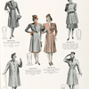New trends in ladies tailored topcoats: double-breasted open pleat style; open pleat style in single-breasted model; three-button double-breasted, two buttons to button style; five-button finger-tip swagger coat; bal-raglan with convertible military collar; sporty sigle-breasted raglan with all around belt.