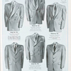 Model No. 921.  Young men's long roll "Chesterfield style"; Model No. 922. Young men's two button rope shoulder style; Model No. 923. Young men's one button peaked lapel style; Model No. 924.   Conservative three button straight front style; Model No. 925.   Conservative three button double-breasted style; Model No. 926.  Conservative three button stout model.