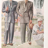 Model No. 114-116. Young men's three-button-, double-breasted-, two-button-lounge style with easier fitting waist lines, and fullness in chests and sleeve heads.