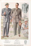 Model No. 114-116. Young men's three-button-, double-breasted-, two-button-lounge style with easier fitting waist lines, and fullness in chests and sleeve heads.