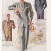 Model No. 120. Three-button sports style - notch lapel model with three patch pockets, sport back with inverted pleat, half belt, and pinch pleats; Model No. 121. Two-button sports style; Model. No. 122. Double-breasted sports style.
