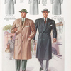 Model No. 145. Smart single-breasted topcoat with welt breast pocket, lower patch pockets with flaps, split sleeves with cuffs, stitched edges, box back; Model No. 146. Stylish double-breasted drape topcoat, three-button model, two to button.