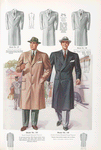Model No. 145. Smart single-breasted topcoat with welt breast pocket, lower patch pockets with flaps, split sleeves with cuffs, stitched edges, box back; Model No. 146. Stylish double-breasted drape topcoat, three-button model, two to button.