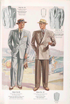 Model No. 126. Young men's three-button hot weather style; Model No. 127. Young men's double-breasted hot weather style; Model No. 128. Young men's two-button hot weather style; Model No. 129. Conservative two-button hot weather style.