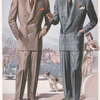 Model No. 203. Young men's three-button double-breasted sack; Model No. 204. Young men's smart double-breasted sack: lapels rolling to buttom button, lower piped pockets.