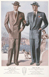 Model No. 203. Young men's three-button double-breasted sack; Model No. 204. Young men's smart double-breasted sack: lapels rolling to buttom button, lower piped pockets.