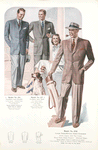 Model No. 216. Four-button sports ensemble; Model No. 217. Two-button sports model; Model No. 218. Latest three-button sports ensemble: notch lapels with tab collar, three plain patch pockets, stitched edges.