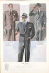 Model No. 222. Two-button "Natural" model: notch lapel, disticntive semi-conservative sack; Model No. 223. Three-button "Natural" model; Model No. 224. Two-button double-breasted "Natural" model.