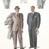 A group of stout models; Model No. 229. Latest three-button conservative stout model; Model No. 230. Smart two-button conservative stout model; Model No. 231. Young men's smart two-button stout model; Model No. 232. Young men's double-breasted stout model.