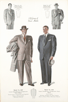 A group of stout models; Model No. 229. Latest three-button conservative stout model; Model No. 230. Smart two-button conservative stout model; Model No. 231. Young men's smart two-button stout model; Model No. 232. Young men's double-breasted stout model.