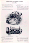 Specifications for Firestone-Columbus Model 5002 (oiling system, carburetor, cooling system, ignition, motor control, clutch).