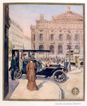 Société Lorraine Diétrich. [View of a busy city street: a woman joining her friend for a ride in a Lorraine Diétrich automobile.]