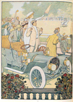 Men and women watching the horse race from their Franklin automobiles.