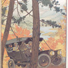 Riding in a Franklin automobile through the woods in autumn.