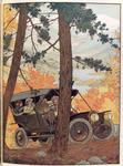 Riding in a Franklin automobile through the woods in autumn.