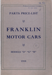 Franklin motor cars: parts price-list; Models "D", "G", "H" [Front cover].