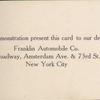 Franklin Automobile Co. card.[Background with Franklin trademark symbol.]