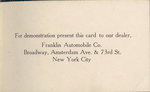 Franklin Automobile Co. card.[Background with Franklin trademark symbol.]