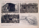 Huts built by Germans in the Bois de Chaume, no. one [top left photograph] camouflaged with moss ; Concrete machine gun nest, with large dugout forty ft. below.