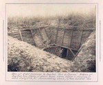 One of eight entrances to dugout, Bois de Chaume, bottom of dugout two flights of stairs below where soldier is standing, or about sixty-five ft., accomodating about fifteen hundred men.