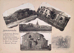 Donnevaux : Ambulance Company dressing station ; wrecked building, prison-camp barb-wire fence in foreground ; Heart of villiage [i.e. village] ; Ruined church.