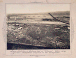 Large shell hole in railway bed at Vilosnes, notice large German ammunition dugouts in the background.